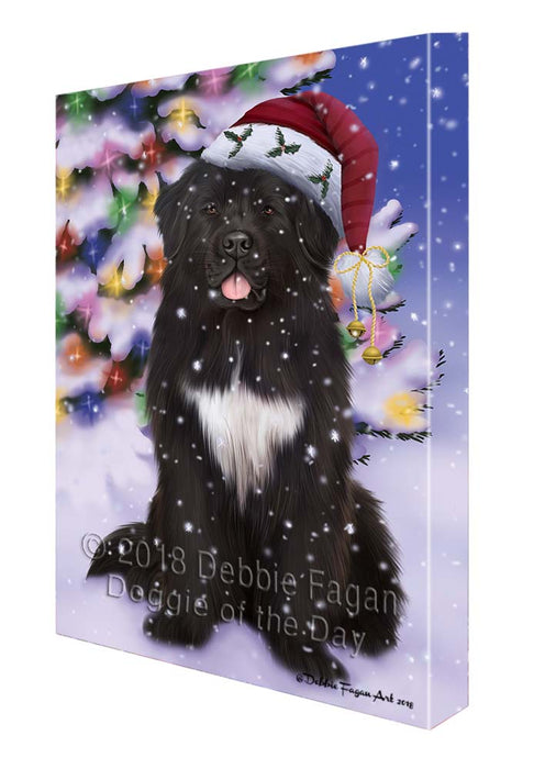 Winterland Wonderland Newfoundland Dog In Christmas Holiday Scenic Background Canvas Print Wall Art Décor CVS121301