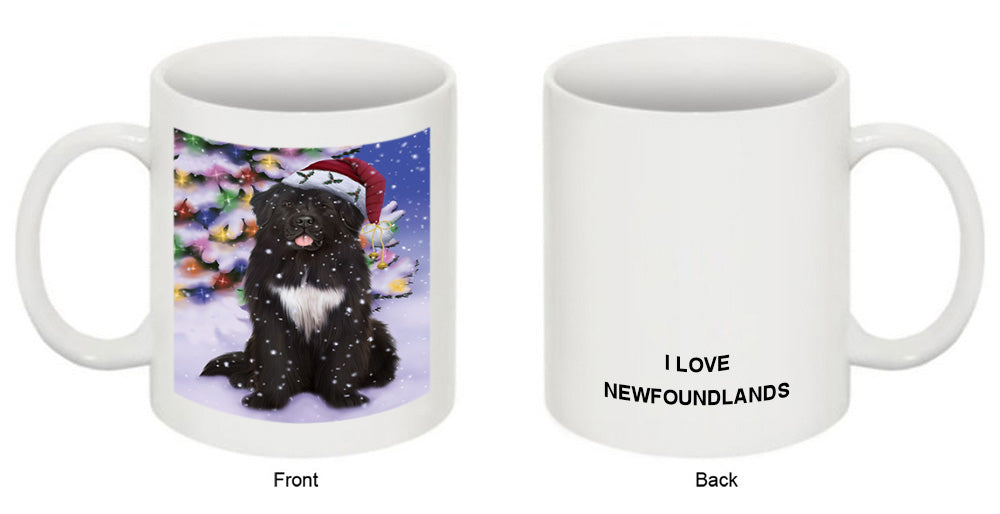Winterland Wonderland Newfoundland Dog In Christmas Holiday Scenic Background Coffee Mug MUG51106
