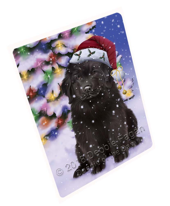 Winterland Wonderland Newfoundland Dog In Christmas Holiday Scenic Background Large Refrigerator / Dishwasher Magnet RMAG96522