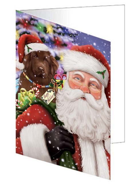 Santa Carrying Newfoundland Dog and Christmas Presents Handmade Artwork Assorted Pets Greeting Cards and Note Cards with Envelopes for All Occasions and Holiday Seasons GCD71051