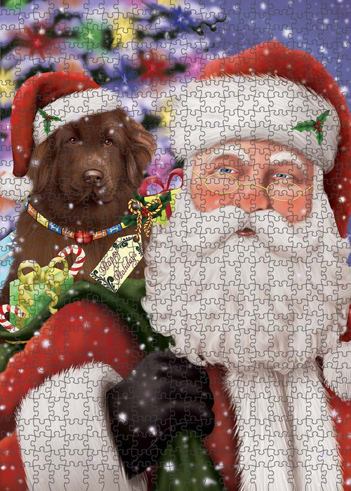Santa Carrying Newfoundland Dog and Christmas Presents Puzzle with Photo Tin PUZL90300