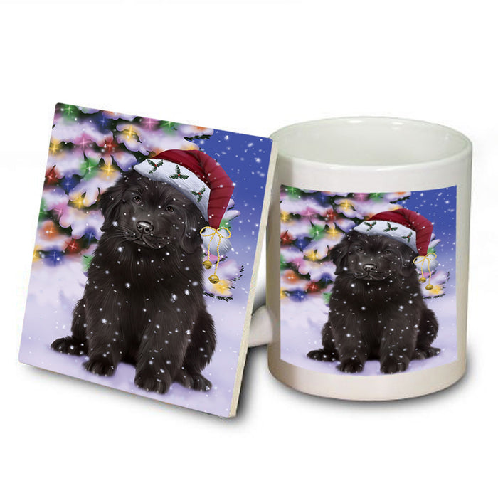 Winterland Wonderland Newfoundland Dog In Christmas Holiday Scenic Background Mug and Coaster Set MUC55701