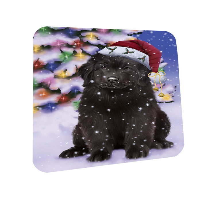 Winterland Wonderland Newfoundland Dog In Christmas Holiday Scenic Background Coasters Set of 4 CST55667