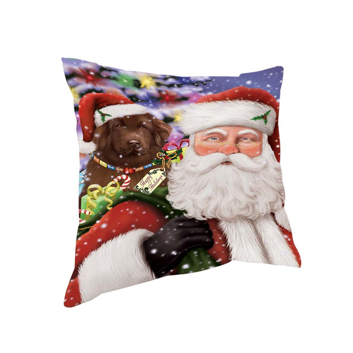 Santa Carrying Newfoundland Dog and Christmas Presents Pillow PIL70976