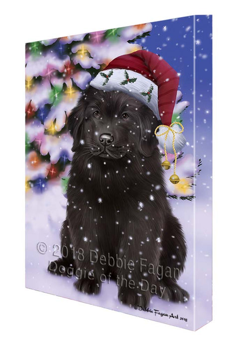 Winterland Wonderland Newfoundland Dog In Christmas Holiday Scenic Background Canvas Print Wall Art Décor CVS121310
