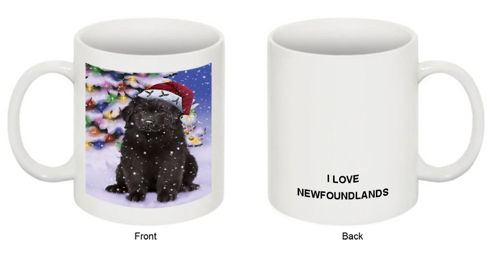 Winterland Wonderland Newfoundland Dog In Christmas Holiday Scenic Background Coffee Mug MUG51107