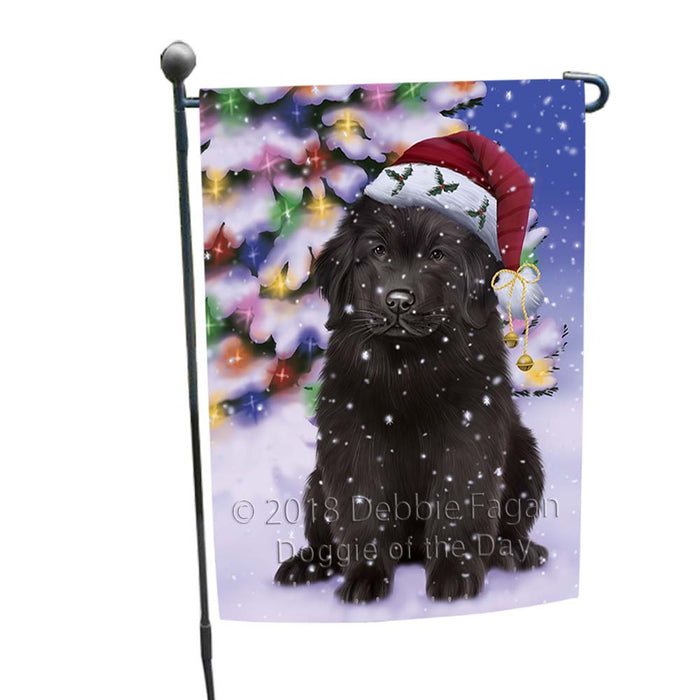 Winterland Wonderland Newfoundland Dog In Christmas Holiday Scenic Background Garden Flag GFLG56002