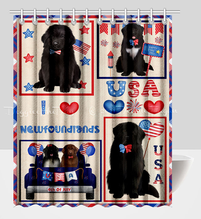4th of July Independence Day I Love USA Newfoundlands Dogs Shower Curtain Pet Painting Bathtub Curtain Waterproof Polyester One-Side Printing Decor Bath Tub Curtain for Bathroom with Hooks