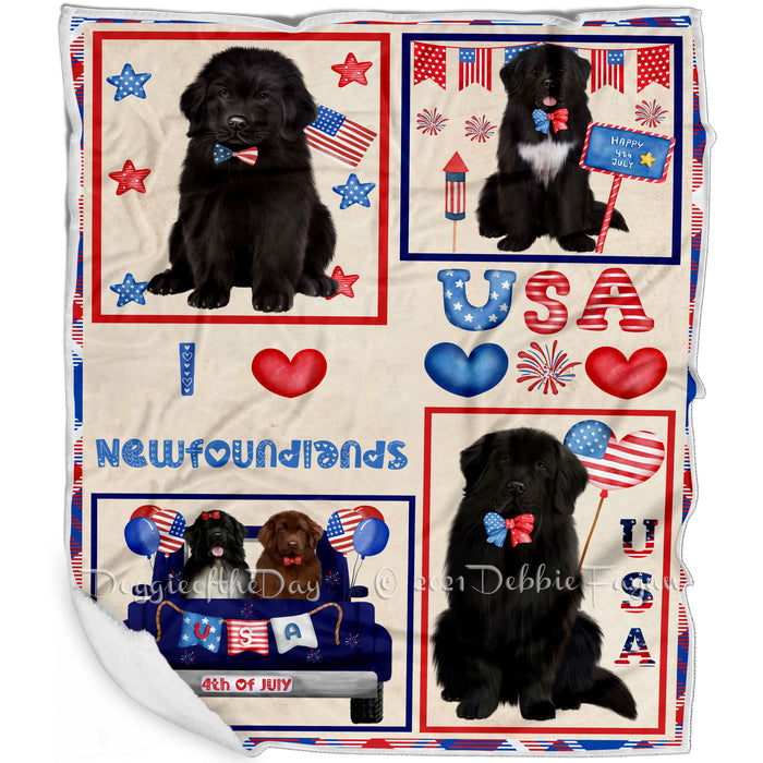 4th of July Independence Day I Love USA Newfoundlands Dogs Blanket BLNKT143521