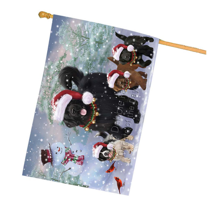 Christmas Running Family Newfoundlands Dog House Flag FLG55900