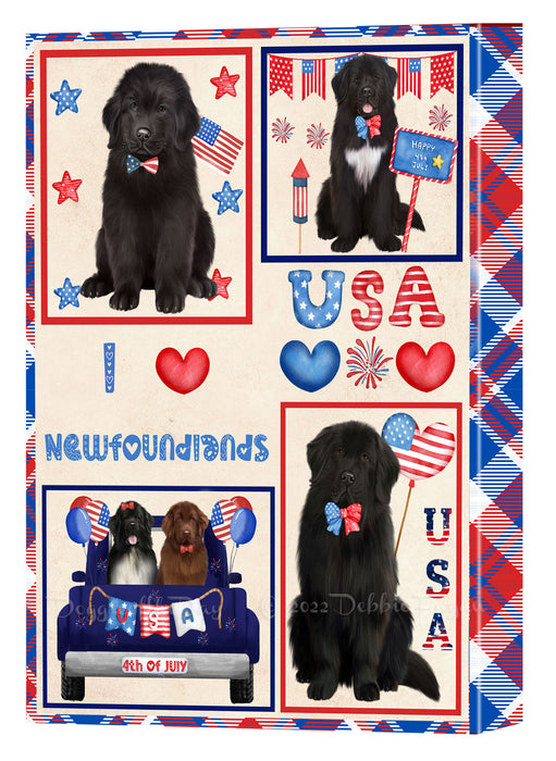 4th of July Independence Day I Love USA Newfoundlands Dogs Canvas Wall Art - Premium Quality Ready to Hang Room Decor Wall Art Canvas - Unique Animal Printed Digital Painting for Decoration