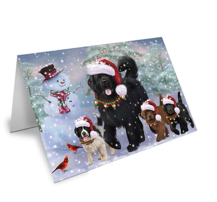 Christmas Running Family Newfoundlands Dog Handmade Artwork Assorted Pets Greeting Cards and Note Cards with Envelopes for All Occasions and Holiday Seasons GCD70928