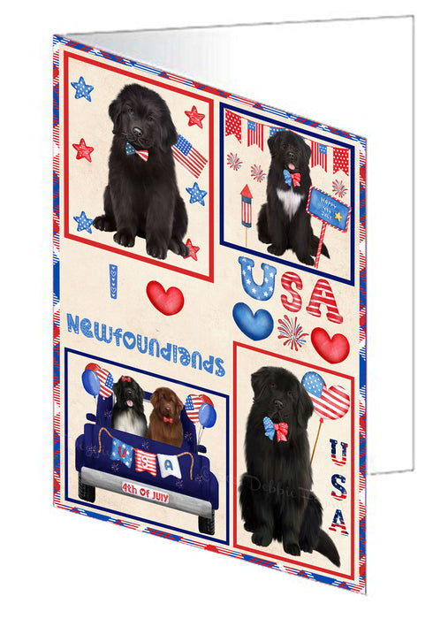 4th of July Independence Day I Love USA Newfoundlands Dogs Handmade Artwork Assorted Pets Greeting Cards and Note Cards with Envelopes for All Occasions and Holiday Seasons