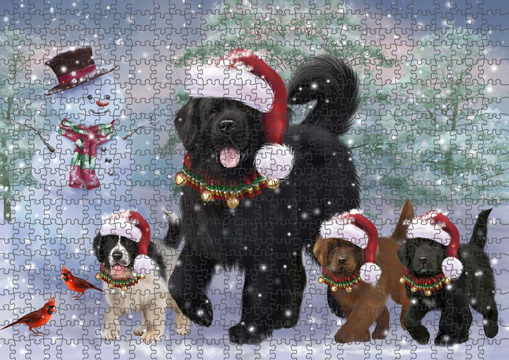 Christmas Running Family Newfoundlands Dog Puzzle with Photo Tin PUZL90088