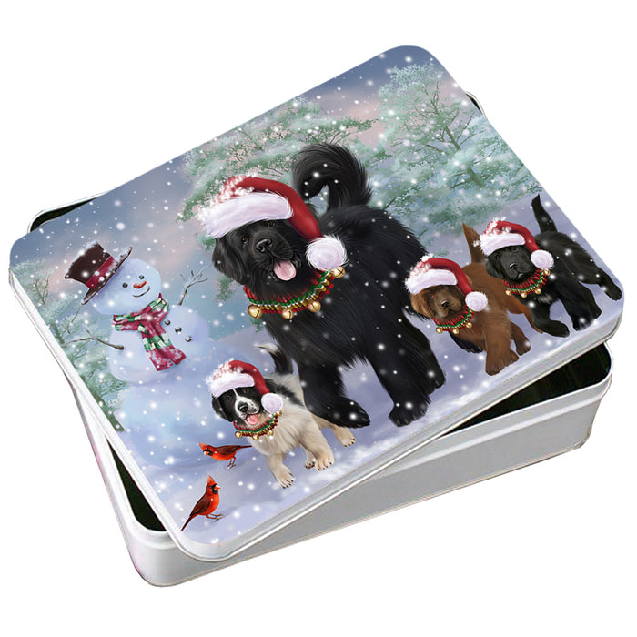 Christmas Running Family Newfoundlands Dog Photo Storage Tin PITN55414