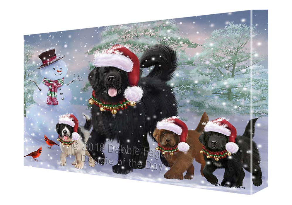 Christmas Running Family Newfoundlands Dog Canvas Print Wall Art Décor CVS119168