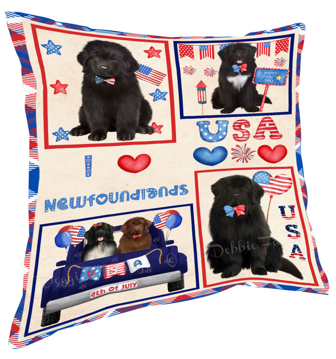 4th of July Independence Day I Love USA Newfoundlands Dogs Pillow with Top Quality High-Resolution Images - Ultra Soft Pet Pillows for Sleeping - Reversible & Comfort - Ideal Gift for Dog Lover - Cushion for Sofa Couch Bed - 100% Polyester