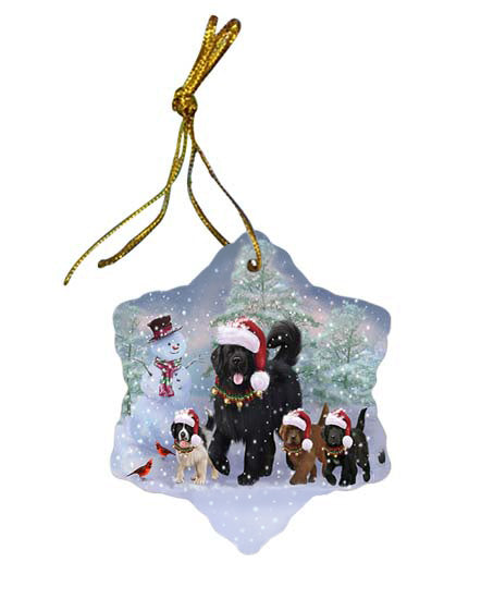 Christmas Running Family Newfoundlands Dog Star Porcelain Ornament SPOR55827