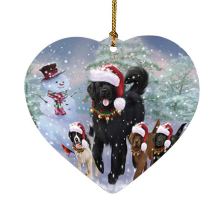 Christmas Running Family Newfoundlands Dog Heart Christmas Ornament HPOR55827