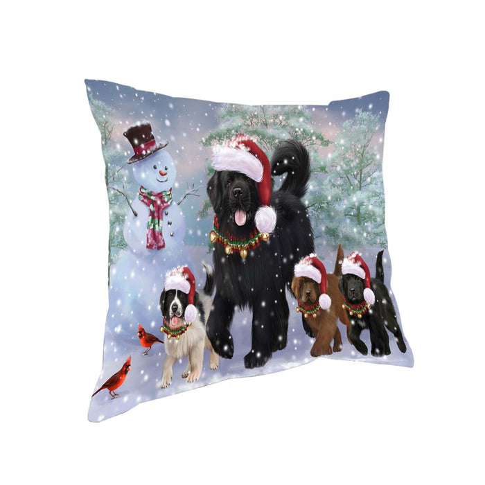 Christmas Running Family Newfoundlands Dog Pillow PIL70812