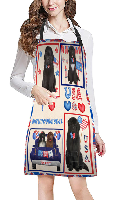 4th of July Independence Day I Love USA Newfoundlands Dogs Apron - Adjustable Long Neck Bib for Adults - Waterproof Polyester Fabric With 2 Pockets - Chef Apron for Cooking, Dish Washing, Gardening, and Pet Grooming