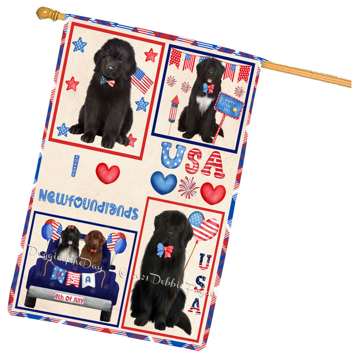 4th of July Independence Day I Love USA Newfoundlands Dogs House flag FLG66974