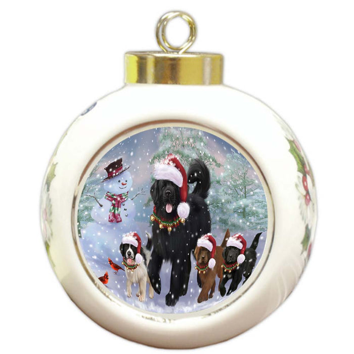 Christmas Running Family Newfoundlands Dog Round Ball Christmas Ornament RBPOR55827