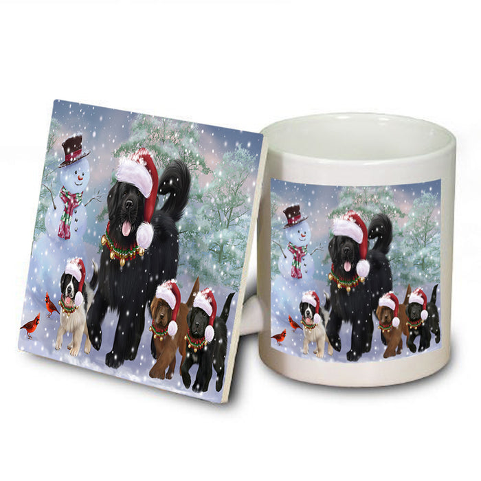 Christmas Running Family Newfoundlands Dog Mug and Coaster Set MUC55463