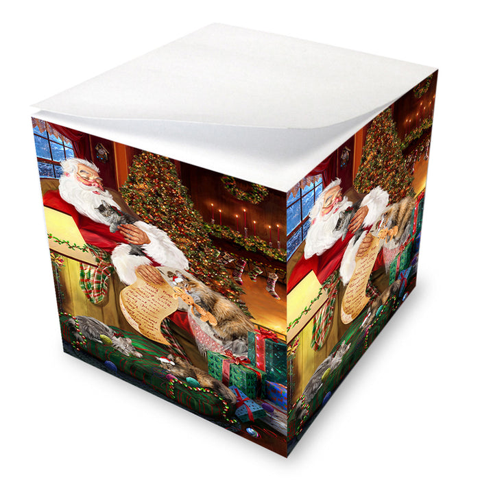 Santa Sleeping with Norwegian Forest Cats Christmas Note Cube NOC52818