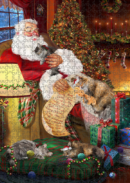 Santa Sleeping with Norwegian Forest Cats Christmas Puzzle with Photo Tin PUZL62846