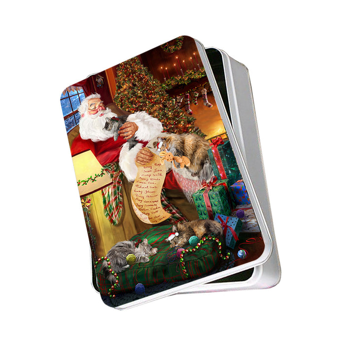 Santa Sleeping with Norwegian Forest Cats Christmas Photo Storage Tin PITN52818