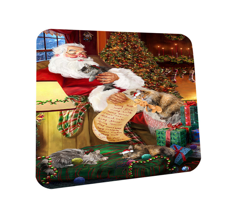 Santa Sleeping with Norwegian Forest Cats Christmas Coasters Set of 4 CST52777
