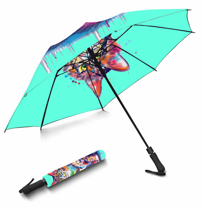 Custom Pet Name Personalized Watercolor Norwegian Forest CatSemi-Automatic Foldable Umbrella