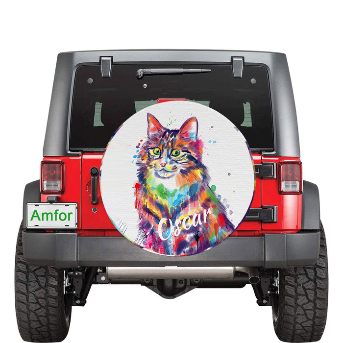 Custom Pet Name Personalized Watercolor Norwegian Forest Cat Car Tire Cover