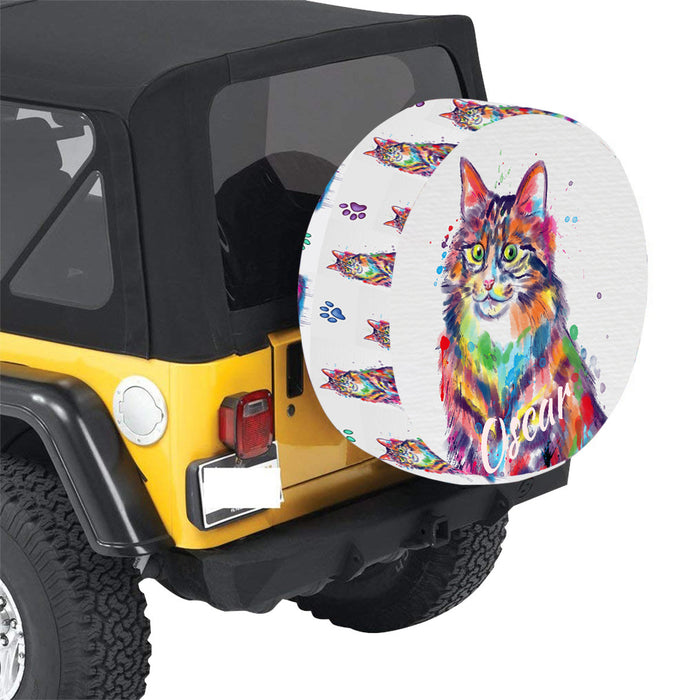 Custom Pet Name Personalized Watercolor Norwegian Forest Cat Car Tire Cover