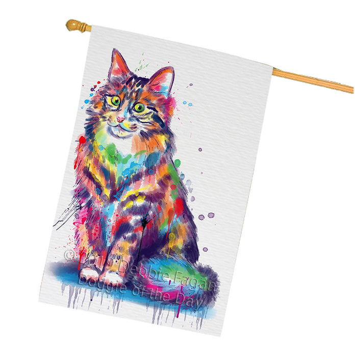 Watercolor Norwegian Forest Cat House Flag FLG66178