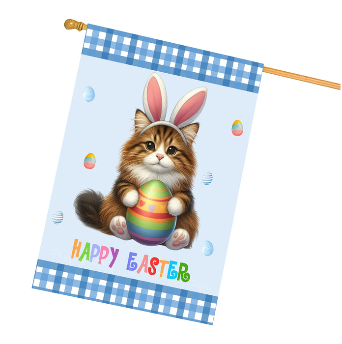 Norwegina Forest Cat Easter Day House Flags with Multi Design - Double Sided Easter Festival Gift for Home Decoration  - Holiday Cats Flag Decor 28" x 40"