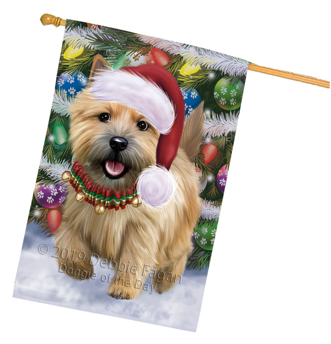 Chistmas Trotting in the Snow Norwich Terrier Dog House Flag Outdoor Decorative Double Sided Pet Portrait Weather Resistant Premium Quality Animal Printed Home Decorative Flags 100% Polyester FLG69653