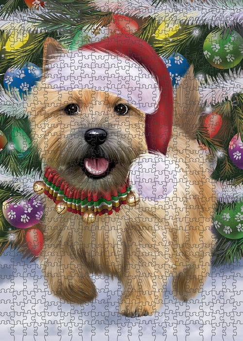 Chistmas Trotting in the Snow Norwich Terrier Dog Portrait Jigsaw Puzzle for Adults Animal Interlocking Puzzle Game Unique Gift for Dog Lover's with Metal Tin Box PZL963