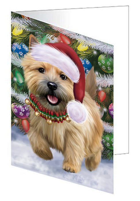 Chistmas Trotting in the Snow Norwich Terrier Dog Handmade Artwork Assorted Pets Greeting Cards and Note Cards with Envelopes for All Occasions and Holiday Seasons