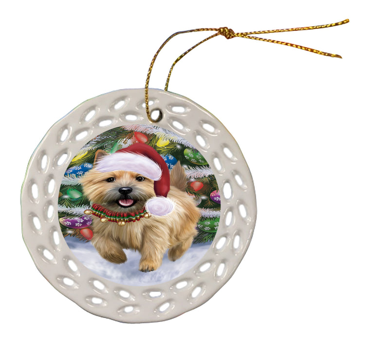 Chistmas Trotting in the Snow Norwich Terrier Dog Doily Ornament DPOR59151