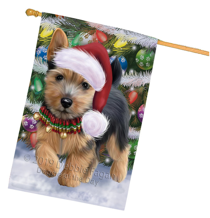 Chistmas Trotting in the Snow Norwich Terrier Dog House Flag Outdoor Decorative Double Sided Pet Portrait Weather Resistant Premium Quality Animal Printed Home Decorative Flags 100% Polyester FLG69654