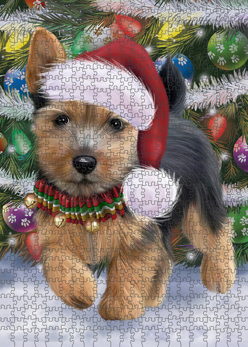Chistmas Trotting in the Snow Norwich Terrier Dog Portrait Jigsaw Puzzle for Adults Animal Interlocking Puzzle Game Unique Gift for Dog Lover's with Metal Tin Box PZL964