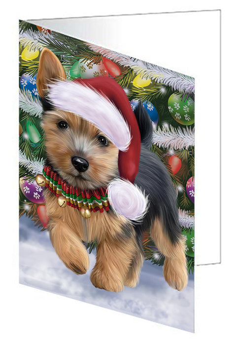 Chistmas Trotting in the Snow Norwich Terrier Dog Handmade Artwork Assorted Pets Greeting Cards and Note Cards with Envelopes for All Occasions and Holiday Seasons