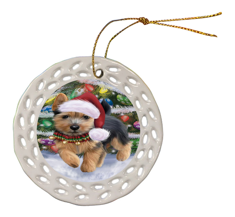 Chistmas Trotting in the Snow Norwich Terrier Dog Doily Ornament DPOR59152