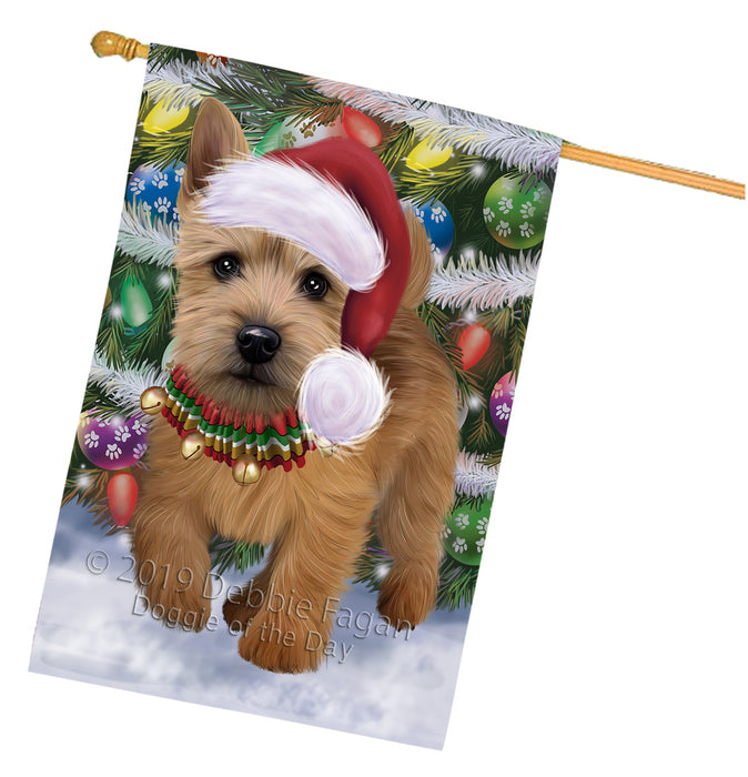 Chistmas Trotting in the Snow Norwich Terrier Dog House Flag Outdoor Decorative Double Sided Pet Portrait Weather Resistant Premium Quality Animal Printed Home Decorative Flags 100% Polyester FLG69655