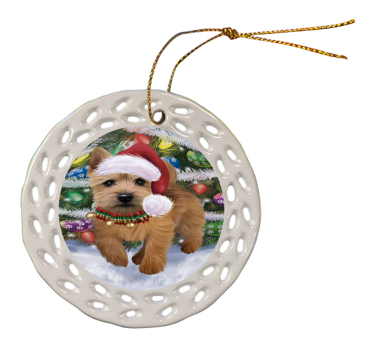 Chistmas Trotting in the Snow Norwich Terrier Dog Doily Ornament DPOR59153