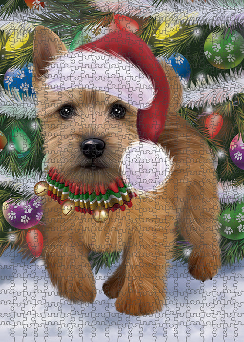 Chistmas Trotting in the Snow Norwich Terrier Dog Portrait Jigsaw Puzzle for Adults Animal Interlocking Puzzle Game Unique Gift for Dog Lover's with Metal Tin Box PZL965