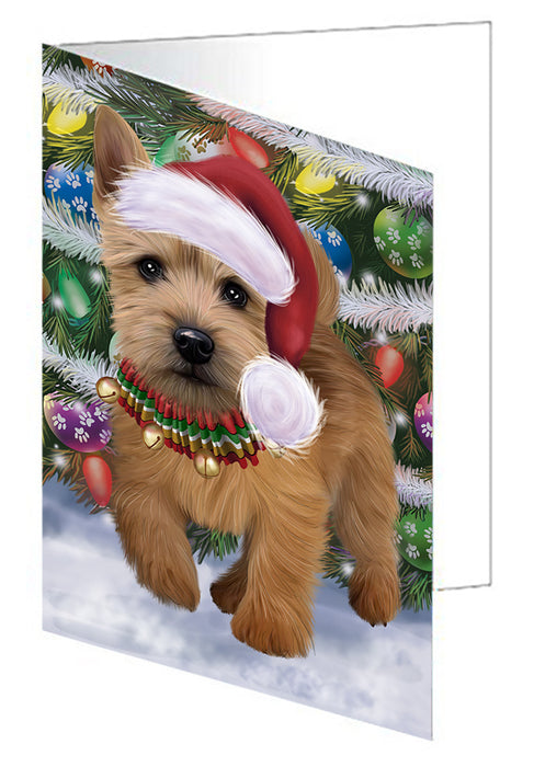 Chistmas Trotting in the Snow Norwich Terrier Dog Handmade Artwork Assorted Pets Greeting Cards and Note Cards with Envelopes for All Occasions and Holiday Seasons