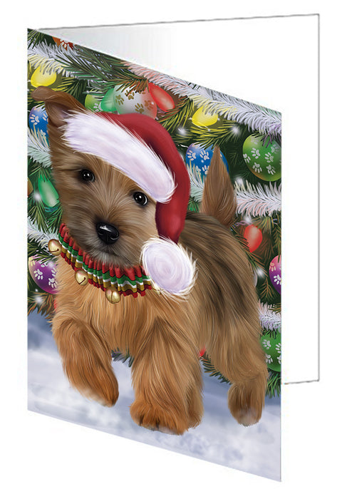 Chistmas Trotting in the Snow Norwich Terrier Dog Handmade Artwork Assorted Pets Greeting Cards and Note Cards with Envelopes for All Occasions and Holiday Seasons